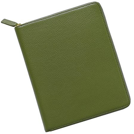 Moterm Reißverschluss-Lederhülle für A6-Notizbücher - passt für Hobonichi, Stalogy und Midori MD Planer(Kiesel-Olivegrün)