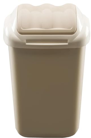 Home Centre Flip Top Plastic Waste Bin 15 Litre Cappuccino Kitchen Office School Work Recycling Disposable Trash Dispenser Household Recyclable Rubbish Bin Easy Cleaning