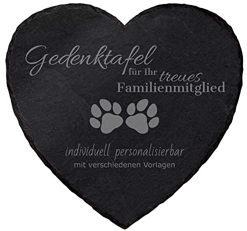 mtb more energy Gedenktafel Grabstein Hund & Katze aus Schiefer mit Gravur | wähle passende Motive und Schriftarten | Herzförmig 20x20 cm| Grabplatte Haustier