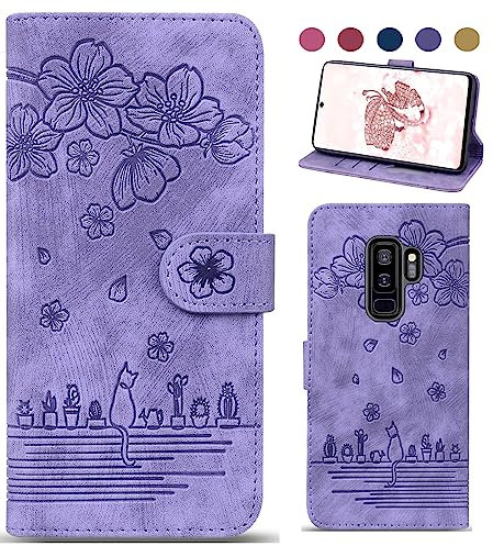 Coque pour Samsung Galaxy S9 Plus, Protection Housse en Cuir PU Premium Etui à Rabat Pochette de Portefeuille et Magnétique Flip Folio Phone Case avec [Fonction Support] pour Galaxy S9 Plus - Violet