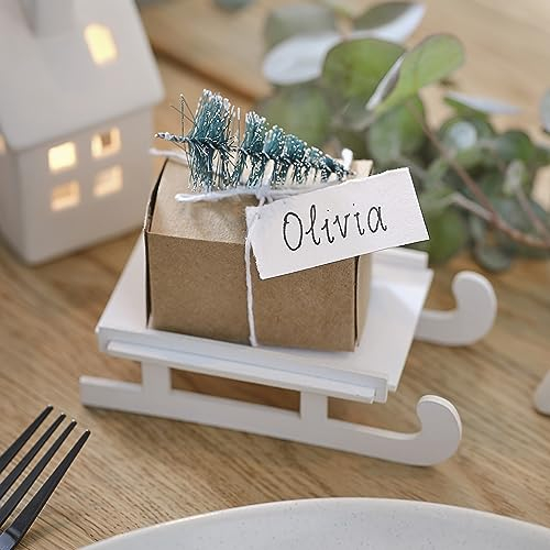 Ginger Ray- Lot de 4 Marque-Places Décorations de Table, White Sleigh Christmas