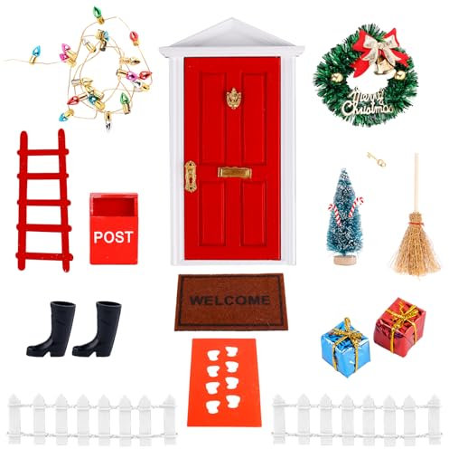 Christmas Fairy & Elf Door - Magic Miniature Dollhouse Accessories - Tiny Elf Kit & Fairy Tale Decoration - DIY Gift for Girls