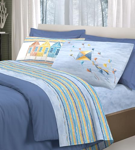 HomeLife Completo Lenzuola Matrimoniali Cotone Fantasia Made in Italy | Set Lenzuola Matrimoniale Cotone: Lenzuolo Matrimoniale Sopra, Lenzuolo Sotto Con Angoli, Due Federe Cuscini | Aerei Azzurro