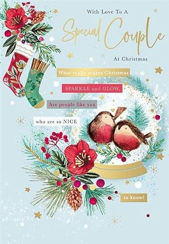 Words N Wishes Weihnachtskarte für Paare, Rotkehlchen, Schneekugel mit geprägter Folie, umweltfreundlich