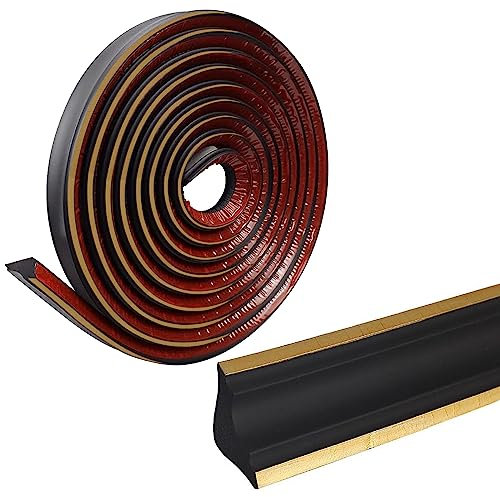 Jackfru 5M Deckenleisten 38 * 26mm, Flexible Zierleiste Selbstklebend, Quadrant Zierleiste, Anti-Schimmel-Sockelleiste, Wasserdichte Zierleiste für Wandkanten, Schrankkanten (Schwarz-A)