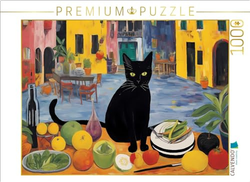 CALVENDO Puzzle Katze sitzt auf Esstisch | 1000 Teile Lege-Größe 64 x 48 cm Foto-Puzzle für glückliche Stunden