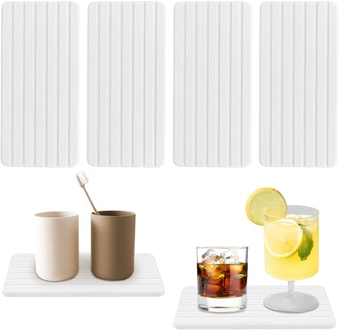 4 Pcs Water Absorbent Diatomite Coasters, Quick Drying Soap Tray, Bathroom Vanity Trays with Grooves, Diatomaceous Earth Soap Holder,Toothbrush Holder Set for Home Kitchen Bathroom (White)