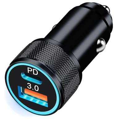 Dual Port Car Charger, 38W USB C&A Cigarette Lighter Adapter 12V/24V USB Socket with PD/QC, Compatible with iPhone 16/16e/15/14/13/12/Pro/Max/16e, Samsung S25/S24/S23/S22, Google Pixel 9/8/7