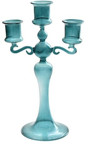 Bougeoir à 3 têtes élégant en verre transparent avec 3 branches, chandelier central pour fête à thème, table centrale, décoration, salle à manger, anniversaire, vacances, Noël Caits