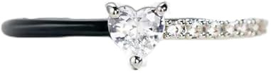WitmAn Damen-Herzring „Love Me Until I'm Mine Again“, schwarzer halber Emaille-Ring mit Herzschliff (White)