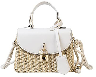 ELTOX Korbtasche,Strohtaschen Damen Rattan Frauen Umhängetaschen Designer Handtaschen Luxus Wicker gewebt Crossbody Bag Sommer Strand Straw Bag Lady Kleine Geldbörsen (Color : Beige, Size : Natural)