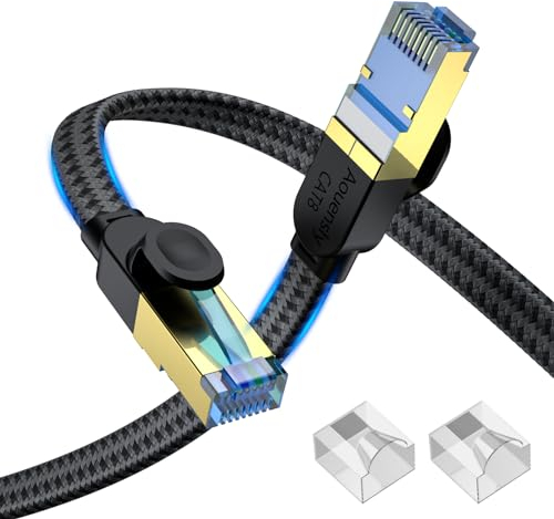 Aouensly CAT 8 Ethernet Kabel 7M High Speed Internet Netzwerkkabel mit Vergoldetem RJ45 Stecker, 2000MHz 40Gbps S/FTP Flaches Nylon Geflochtenes Professionelles LAN Kabel