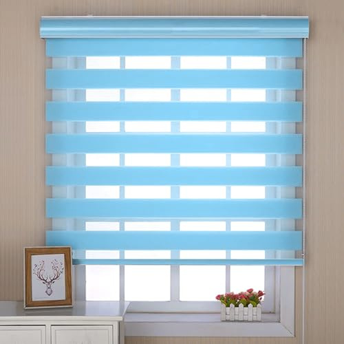 Estor Enrollable Doble Tejido 50 x 150 cm Protección de La Intimidad Estores para Ventanas Enrollables Accesorios Completos para Baño Oficina, Azul