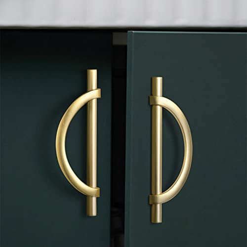 DAPANIY Tiradores de cajones dorados cepillados, tiradores de gabinete en forma de media luna, tiradores dorados para aparador, manijas de cajones de armario de cocina, manijas de puerta antiguas,