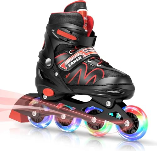 ERNAN Verstellbar Inliner für Kinder. Inline Skates Kinder,Verstellbare 4 Größen Inline Skates für Mädchen/Kinder/Jungen, Kinder für den Innen und Außenbereich (Red, S)