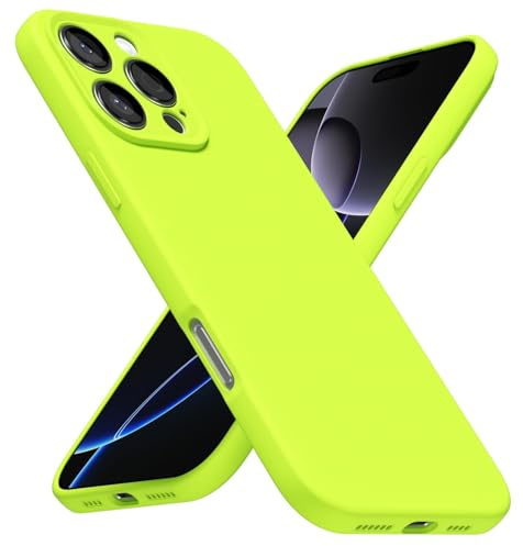 LoeoeL for iPhone 16 Pro Max Phone Case Silicone, Fluorescent Neon Lime Green Bright Color Matte TPU, Minimalist Ultra Thin Slim Soft Rubber Gel Girly Cute Case for Women Men, Camera Cover Protection