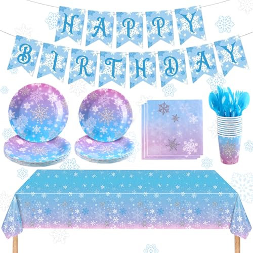 141PCS Blau Winter Schneeflocke Partygeschirr,Schneeflocke Partyzubehör Set,Winter Schneeflocke Partygeschirr Dekoration,Winter Wonderland Party Supplies,Schnee Party Partygeschirr für Neujahr,Feier