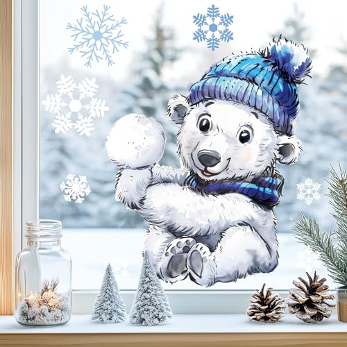 Fensterbild Fensteraufkleber Eisbär Winter Fensterdeko | Fensterdeko Glasdeko für Fenster Glasflächen Kinderzimmer Wohnzimmer Küche Bad statisch haftend wiederverwendbar Saison Deko