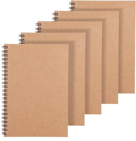 Eidoct 5 Pack Spiral Lined Notepad A5, 120 Pages 60 Sheets Kraft Cover Wirebound Notebooks Bulk Journals, Rotated 360 Degrees, 8.3 * 5.5 inch Lined Notebook, Sketch Book for School, Office, Travel