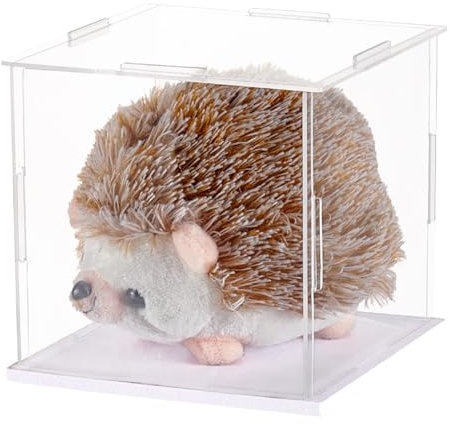 FINGERINSPIRE Vitrine Aus Acryl 11.3x11.3x10.8cm Modellvitrine Mit Gummis Vitrine Aus Acryl Mit Weißem Boden Durchsichtige Schaukästen Zum Zusammenbauen Schaukasten Für Minifiguren Sammlungen