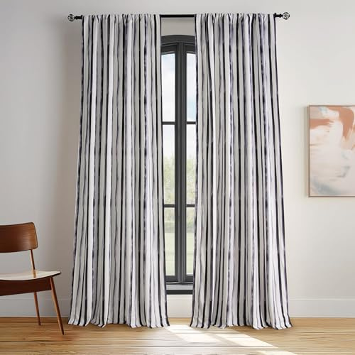 HPD Half Price Drapes Barcelona Velvet Curtains for Bedroom 96 Inches Long (1 Panel) - Striped Printed Rod Pocket Room Darkening Curtains for Living Room - 50 X 96, Waves Vertical Stripe Charcoal