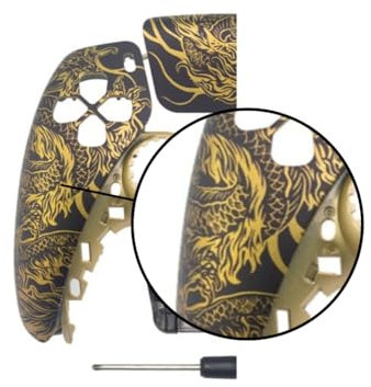 Faceplate Housing Custom Gold Dragon Front Back Touch Pad Cover with Tools for PS5 Controller Shells BDM-010