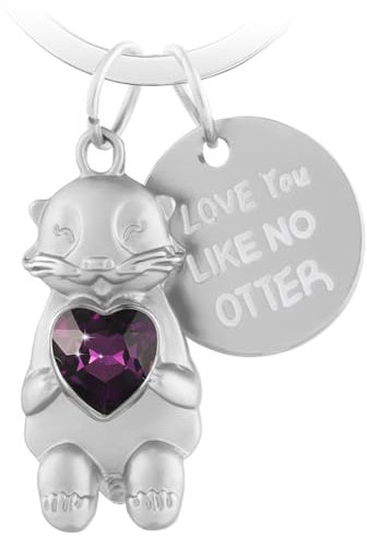 Otter Schlüsselanhänger Hält Herz Metall Niedlich Otter Anhänger Cartoon Ornamente Glücksbringer Tier Liebe Schlüsselanhänger Ich Liebe Dich Geschenk Jahrestag für Paare Freundin Familie - Lila