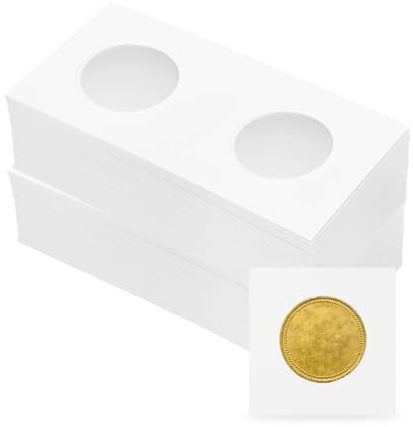 sourcing map Coin Flips 2 x 2, 100 Pack Cardboard Coin Holder Coin Collection Supplies Paper Coin Display Sleeves for 27.5mm/ 1.1 Coin Collection Supplies Collector, White