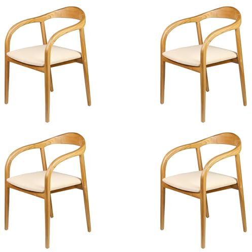 Casa Moro Polsterstühle Essstühle 4er Set Esszimmerstühle - Esstisch Stühle Esszimmer, Holz-Stühle Beige