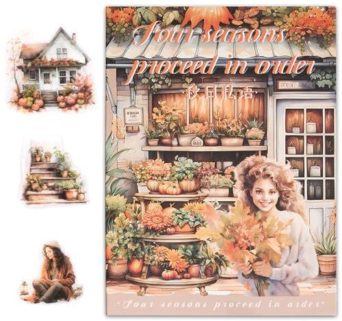 MIANRUII 20 Seiten PET Scrapbook Ästhetische Vintage Aufkleber, 100+ Journal Scrapbooking Papier Zubehör für Junk Magazine Winter Themed Scrapbooking Aufkleber (Herbst)