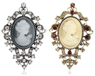ZAMXHUG Lot de 2 broches camées vintage pour cardigan - Pour manteau, veste, robe, écharpe, décoration