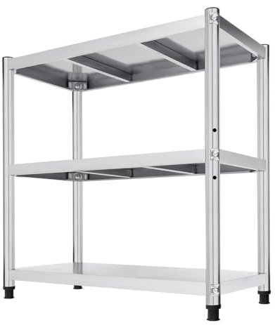 CUMELLIIR Arbeitstisch Küche Edelstahl, Edelstahl Küchentisch 3 Böden 90kg Belastung, Regal Küche Gastronomie Tisch für die Zubereitung von Speisen Hotels, Platzsparend(80 * 40 * 80cm)