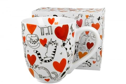 DUO ANIMALS XXL Becher 1000 ml CAT'S WORLD - HEARTS aus New Bone China Porzellan