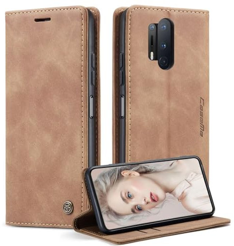 xinyunew Handyhülle für OnePlus 8 Pro Hülle, Klapphülle Premium Lederhülle Klappbar Flip Case Tasche Magnet Kartenfach Standfunktion Klapphülle Schutzhülle für OnePlus 8 Pro,Braun