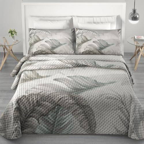 PELLECCHIA 1969 | Copriletto IRGE Trapuntato Estivo Matrimoniale 260x270 cm 100 g/m² Trapuntino Primaverile, Trapunta Leggera, 100% Made in Italy a 2 Piazze (Palme Grigio, Matrimoniale)