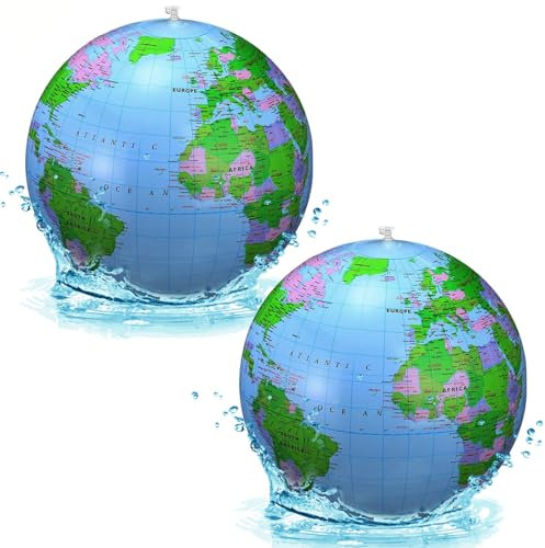 LQTSLFM Weltkugel Aufblasbar,2 Stück Wasserball Aufblasbar,Wasserball Weltkugel für Strand Spielen Oder Lehre, Geburtstagsfeiern，Wissenschaft Geographie Bildung