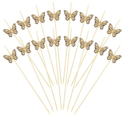 FSSTUD 100 palillos de dientes largos de madera de mariposa para aperitivos, palillos de sándwich de madera para fiestas, palillos de sándwich de madera, bonitos pinchos de frutas, palitos decorativos