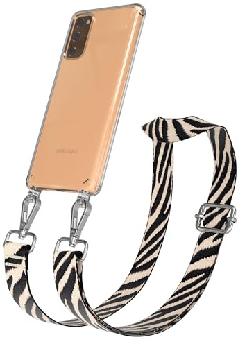 EAZY CASE Handykette - Verstellbares Taschenband kompatibel mit Galaxy S20 FE, Schulterriemen, Handykordel mit Silikon Hülle, Umhängetasche, Zebra - Schwarz Beige Metall Silber