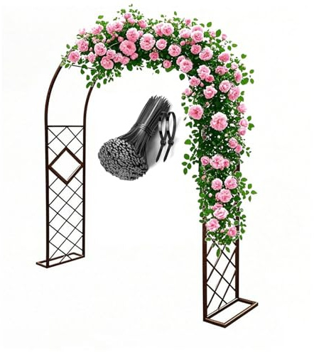 LJDJRHXH Rosenbogen Gartenbogen Verzinkt, Metall Torbogen Rankhilfe Für Kletterpflanzen, 140-340 cm Freistehend Pergola Spalier Für Terrasse Hochzeitsdekoration, Wetterfest Rankgitter(Braun)