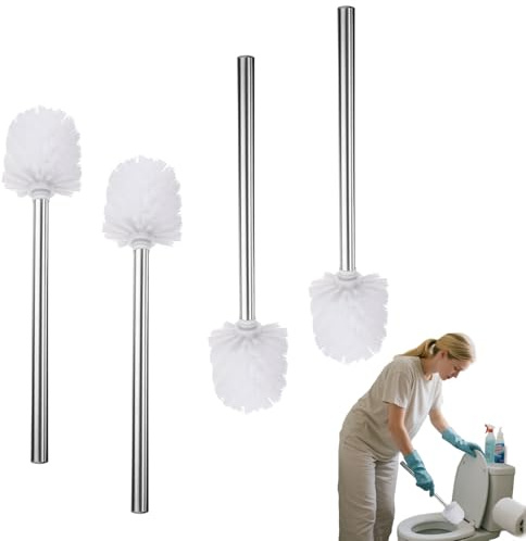 WC Bürste 4 Stück – Klobürste mit langlebigem 304 Edelstahlgriff, kompakte Toilettenbürste Ø7,5 cm, Moderne WC Bürste für gründliche Reinigung im Bad & WC, Weiße