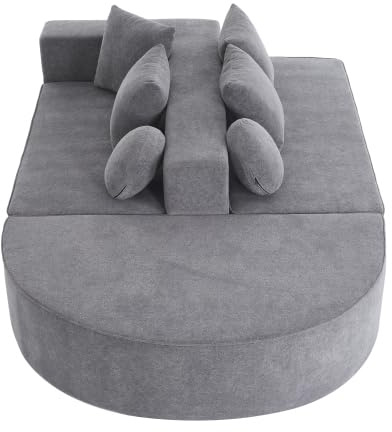 HAINEW Moderner Ecksofa Eckcouch Wolkensofa mit Schlaffunktion für Wohnzimmer, Wohnung, 263×171×66cm, Chenille-Material, Kein Zusammenbau Erforderlich, DIY Kombination, Rahmenloses Design (Grau)