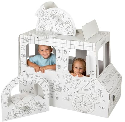 Tektorado - Spielhaus Indoor - Food Truck Spielzeug für Kinder - XXL Kinderhaus aus 3-lagiger Pappe zum Basteln und Bemalen - Geschenkidee Mädchen, Jungs
