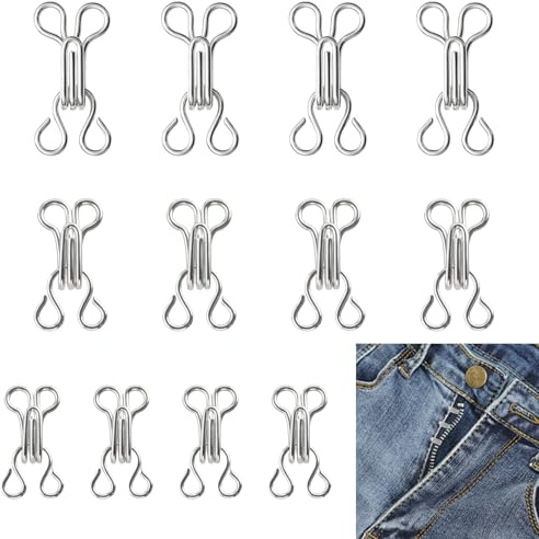ACKKOR 12 Pcs Sewing Hooks and Eyes Closure, Bra Hooks and Eyes Hook Eye Fastenings for Clothes Sewing DIY Craft Accessories 3 Sizes for Bra Clothes Skirts Pants(Silver)