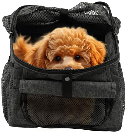 Fyssnn Faltbar Fahrradtasche für Haustiere, Fahrradkorb für Hunde und Katzen vorne oder hinten, Hunderucksack & Hundekorb Fahrrad bis 7.5 kg, Fahrradkörbe mit Mesh-Fenster (Grau)