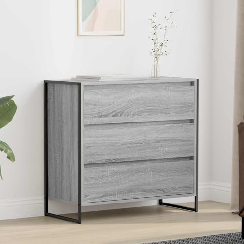 THOYTOUI Sideboard mit funktionaler Aufbewahrung, industrieller Stil Holzwerkstoff Grau Finish, für Wohnzimmer und Büro, 79 x 36 x 75.5 cm