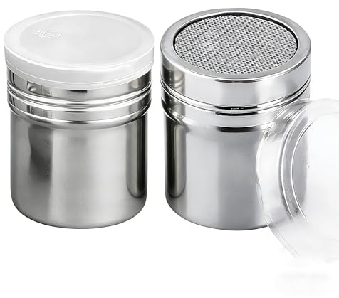 2Pcs Flour Sugar Salt Shakers,Flours Shaker 7oz Stainless Steel,Chocolate Powder Shaker,Flour Shaker,Coffee Dispenser Duster,Sugar Spice Shakers Sifter Stainles Steel for Kitchen Craft