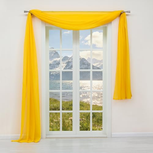 Yujiao Mao Voile Querbehang Freihandbogen Dekoschals Gelb LxB 600x145 cm | Freihanddeko, Fensterbehang, Deko Gardine, Schlafzimmer Wohnzimmer, Modern Vorhang, Einfarbig, Transparent