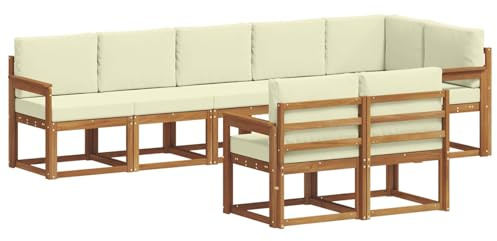 vidaXL Outdoor-Sofagarnitur mit Kissen 8 pcs Natur und Creme, Garten, modernes Outdoor-Sofa für Terrassensitzplätze, stylisches Lounge-Sectional-Set, haltbare Möbel für Komfort