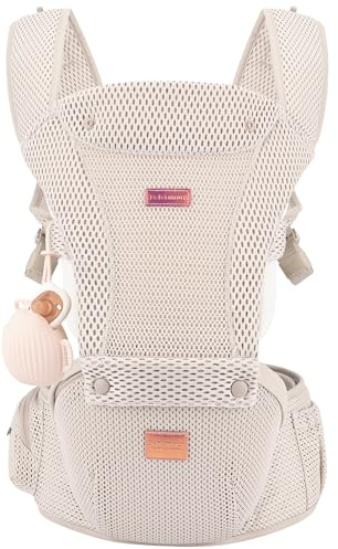 Bebear Marsupio per bambini da 0 a 36 mesi, zaino 3D Air Mesh per neonati fino a bambini piccoli, ergonomico 6 in 1 portabebè frontale (02 Mesh Gold)
