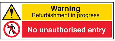 vsafety Schilder 67123bp-s Renovieren in Progress/keine unbefugtem Eintrag Warnung Building Schild, selbstklebend, Landschaft, 600 mm x 200 mm x 200 mm, schwarz/rot/gelb